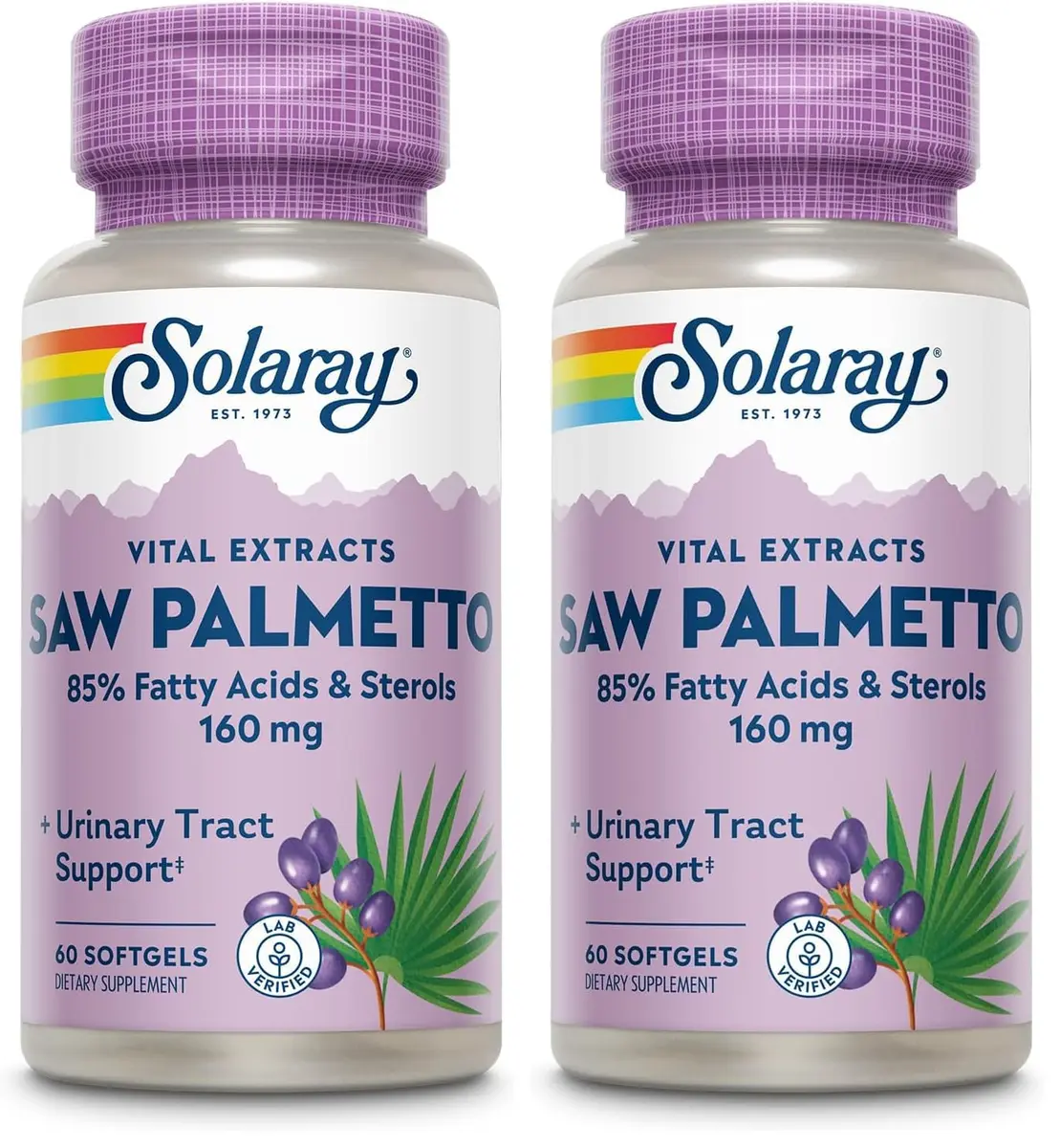 SOLARAY Saw Palmetto Extract 136 mg | Prostate & Urinary Support, Lab Verified, 60 Servings, 2-Pack - main product image