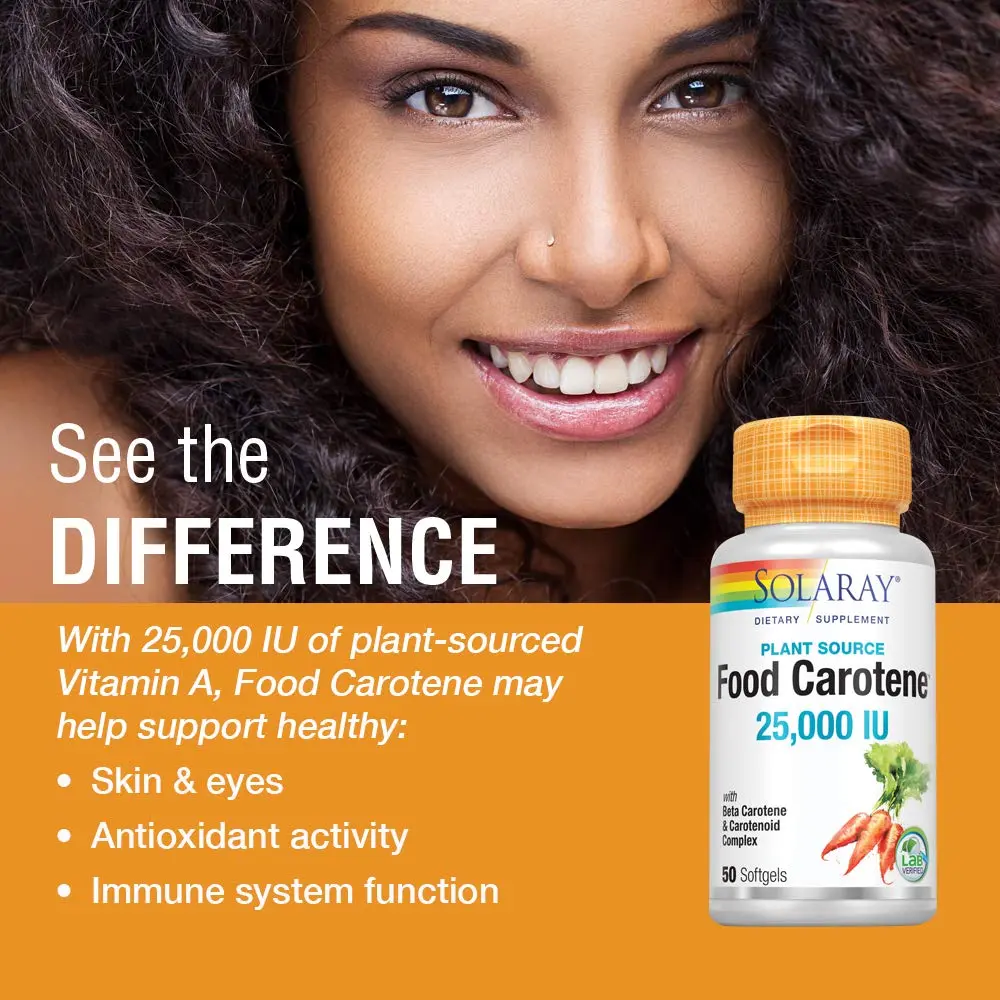 SOLARAY Food Carotene 50ct | Vitamin A Beta Carotene 25000IU for Skin & Eyes Support - view 3