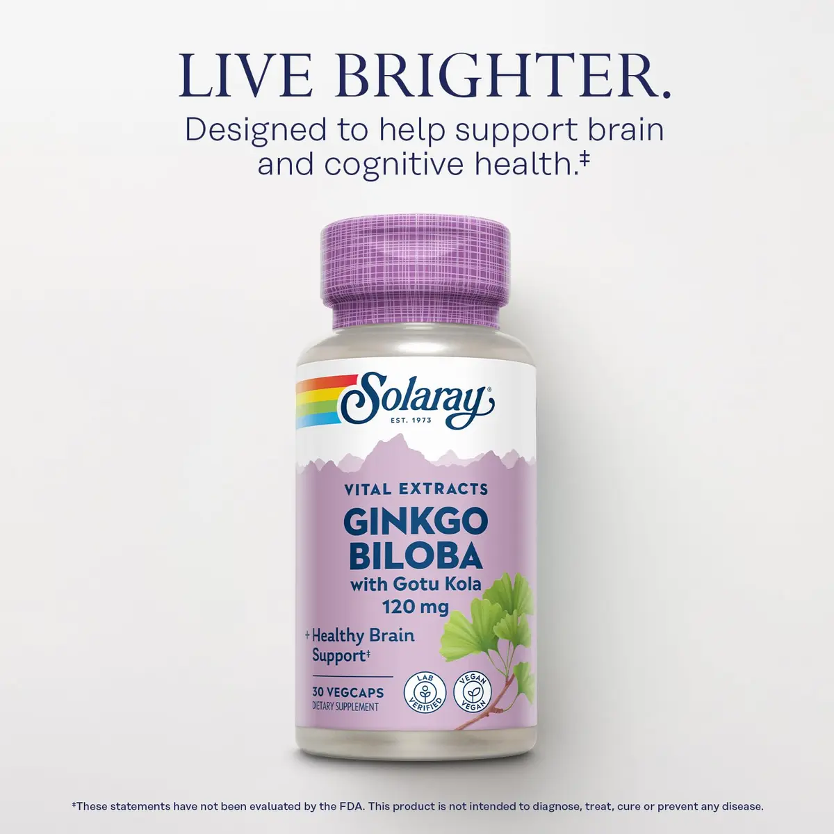 SOLARAY Ginkgo Biloba Extract with Gotu Kola | Brain & Female Libido Support | Vegan, Lab Verified, 60 Servings - main product image