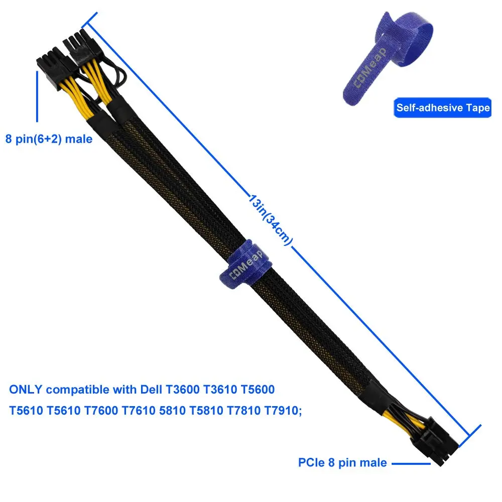 COMeap GPU Power Cable for Dell T3600 T3610 T5600 T5610 T5610 T7600 T7610 5810 T5810 T7810, 8 Pin PCIe to Dual 8 Pin(6+2) Male PCIe Power Adapter 13-inch(34cm) (Pack of 2) - view 4