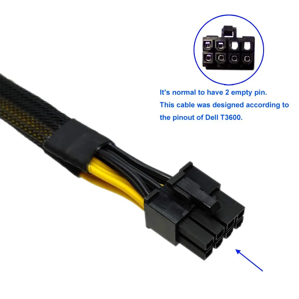 COMeap GPU Power Cable for Dell T3600 T3610 T5600 T5610 T5610 T7600 T7610 5810 T5810 T7810, 8 Pin PCIe to Dual 8 Pin(6+2) Male PCIe Power Adapter 13-inch(34cm) (Pack of 2) - view 2