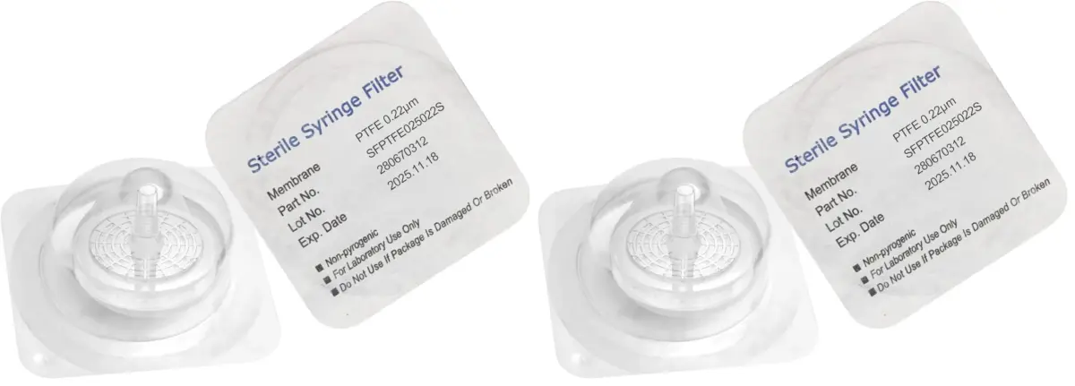Biomed Scientific Sterile PTFE Syringe Filters 25 mm 0.22 µm 20 Filters | Individually Packaged, Gamma Irradiated - main product image