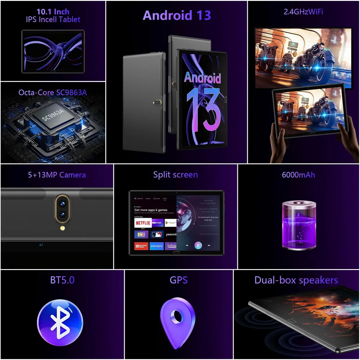 ANTEMPER 10.1 Inch Android Tablet 1280*800 IPS | Android 13, 6000mAh Battery, 8-Core, Wi-Fi & LTE, Black - view 2