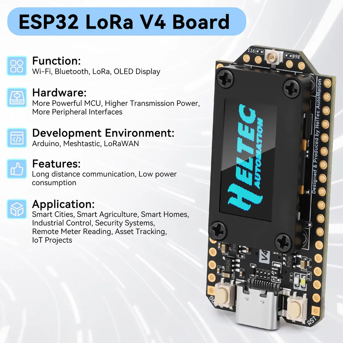 Meshnology ESP32 LoRa V4 Development Board | Upgraded ESP32-S3 SX1262 IoT Module with OLED & GPS Support - view 2