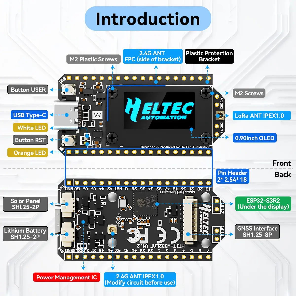 Meshnology ESP32 LoRa V4 Development Board | Upgraded ESP32-S3 SX1262 IoT Module with OLED & GPS Support - view 3