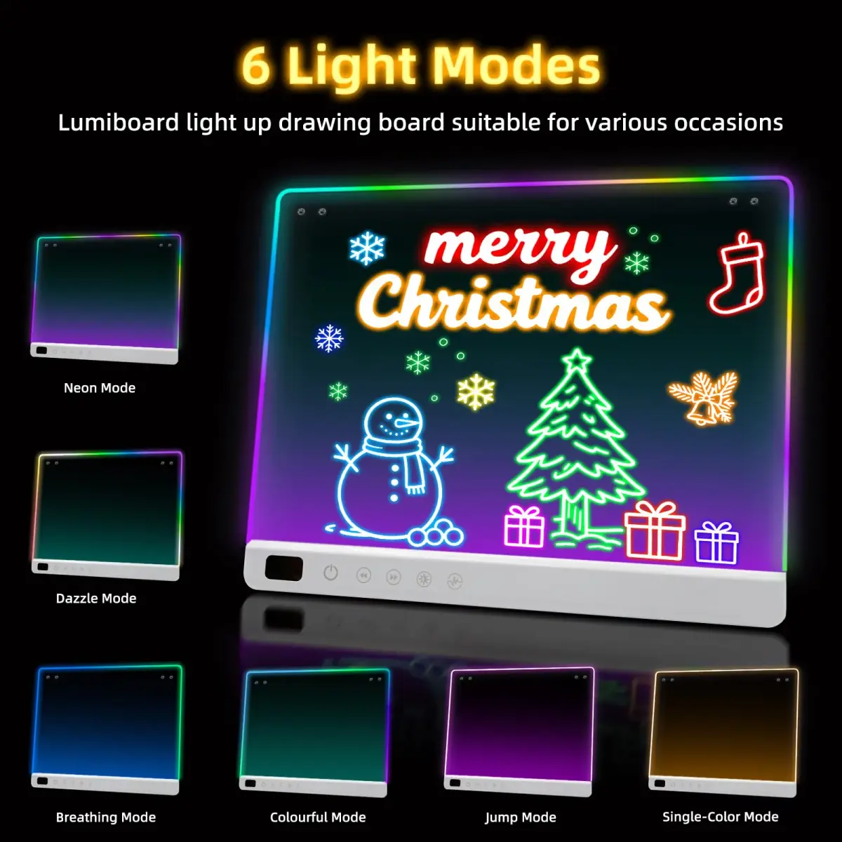 LUMIBOARD LED Drawing Board 35.3 cm (13.7 x 11 inches) | 8 Colors, 6 Modes, Rechargeable, Gift for Kids - view 5