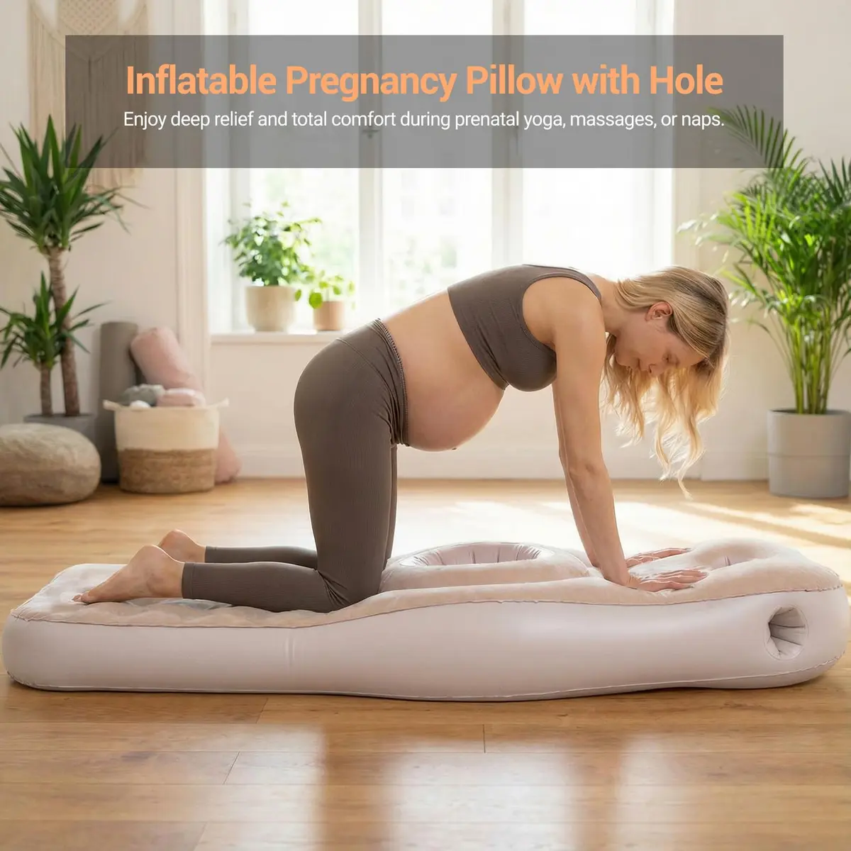 YATAOQINGJIE Inflatable Pregnancy Belly Pillow 68.5in | Support for Stomach Sleepers - view 5