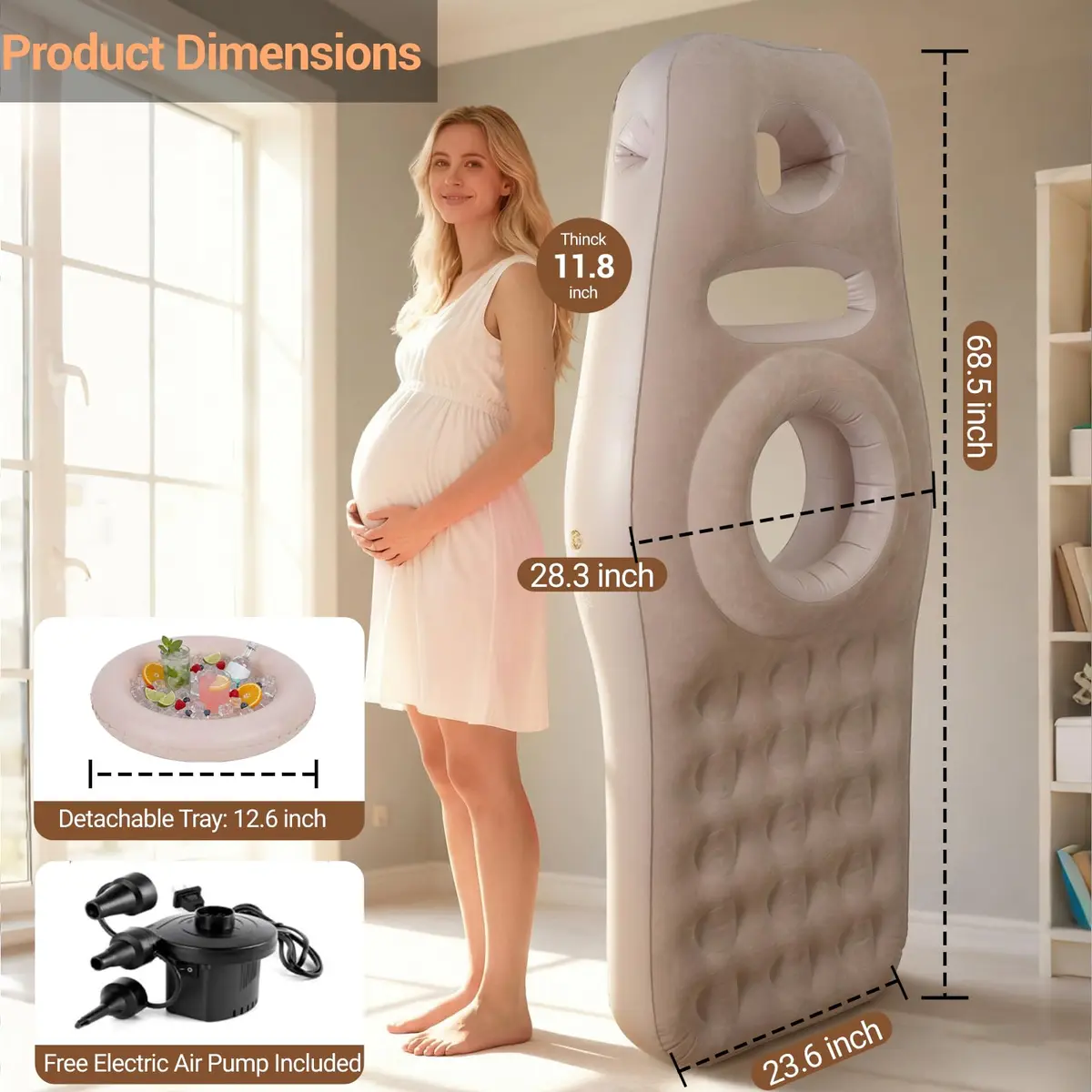 YATAOQINGJIE Inflatable Pregnancy Belly Pillow 68.5in | Support for Stomach Sleepers - view 2
