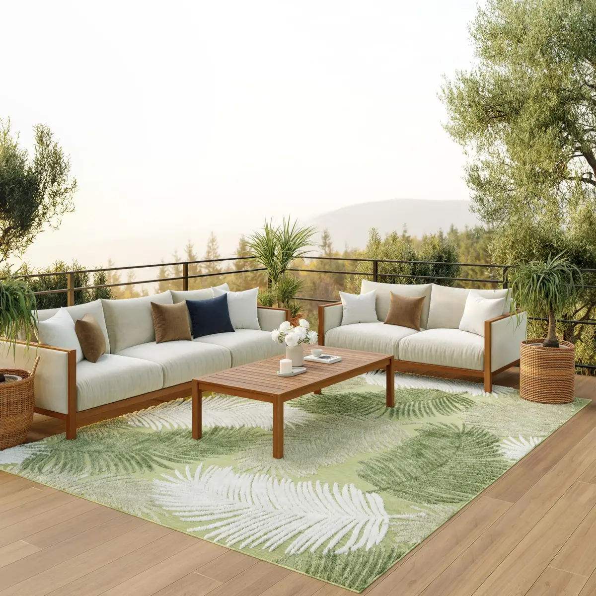 Nourison Suncoast Green 9' x 12' Area Rug | Easy Clean, Non Shedding, Tropical Style (9' x 12') - main product image