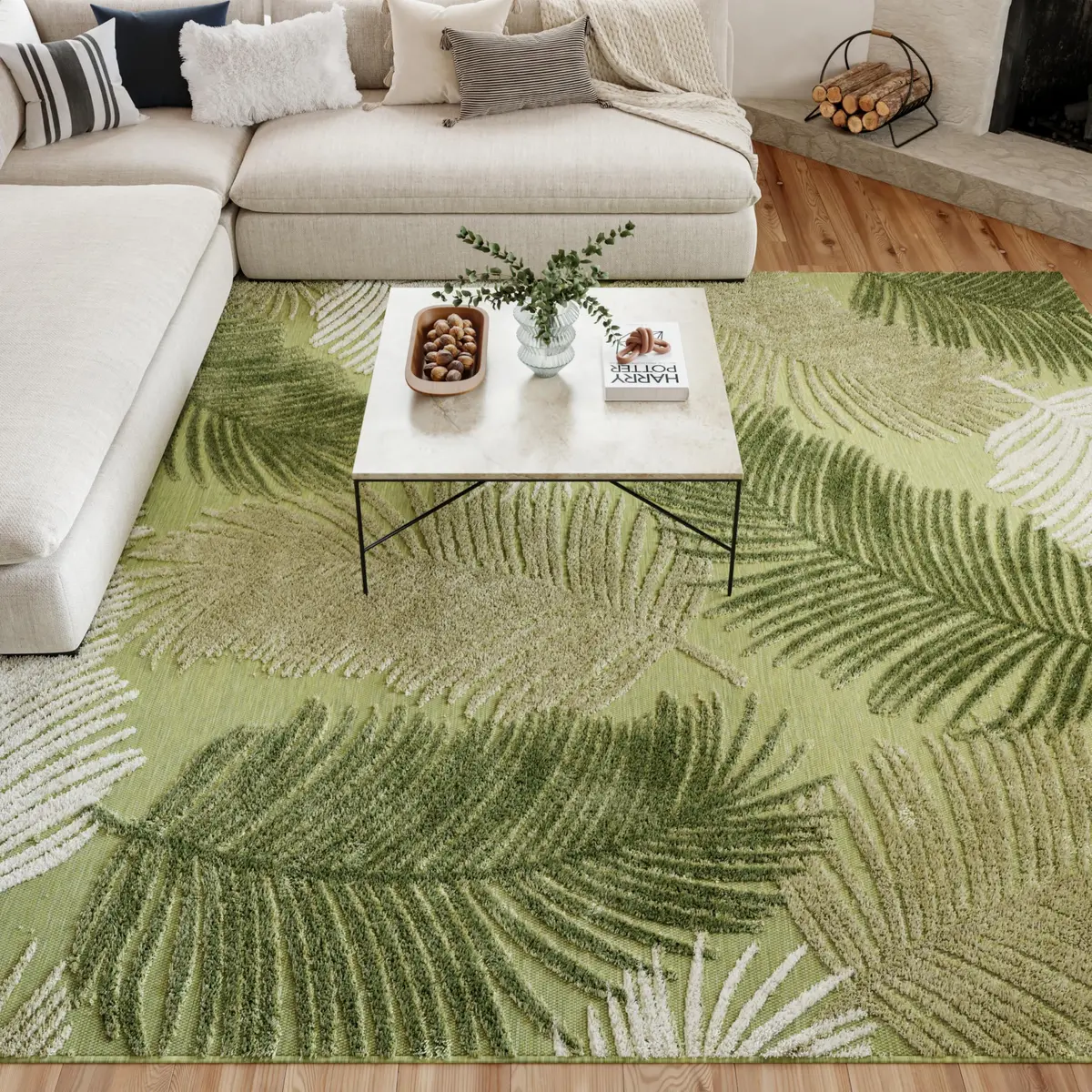 Nourison Suncoast Green 9' x 12' Area Rug | Easy Clean, Non Shedding, Tropical Style (9' x 12') - view 6
