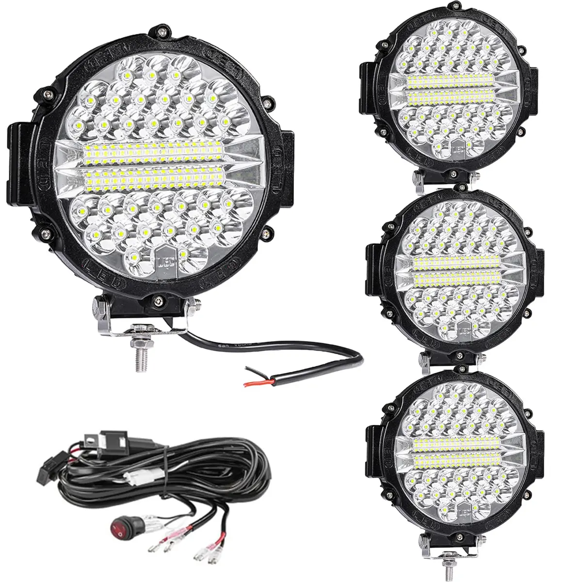 SAN YOUNG 7 Inch Round LED Off Road Lights 201W 12000lm (4 Pack) | Flood Spot Combo Beam for Trucks, ATVs, UTVs - main product image