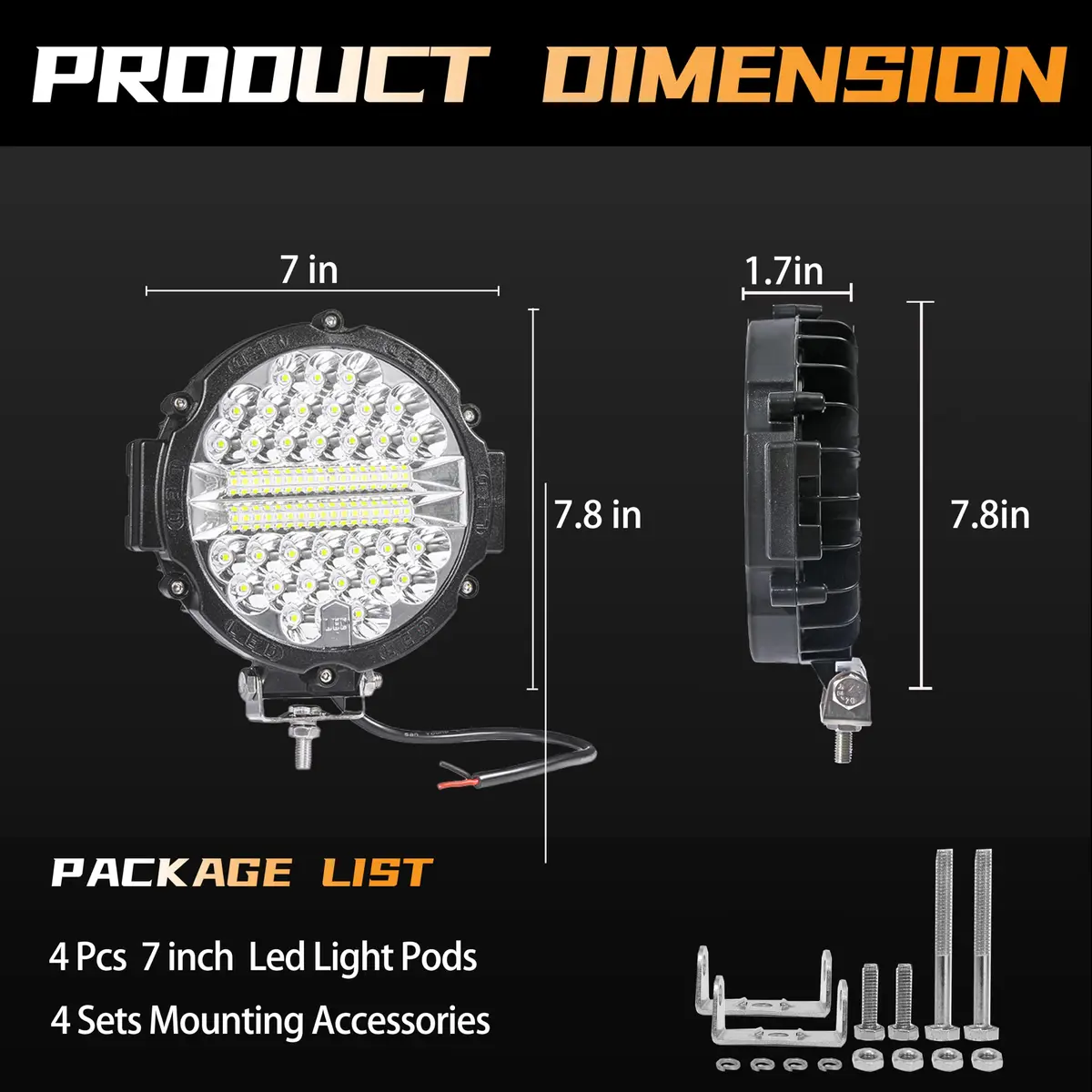 SAN YOUNG 7 Inch Round LED Off Road Lights 201W 12000lm (4 Pack) | Flood Spot Combo Beam for Trucks, ATVs, UTVs - view 2