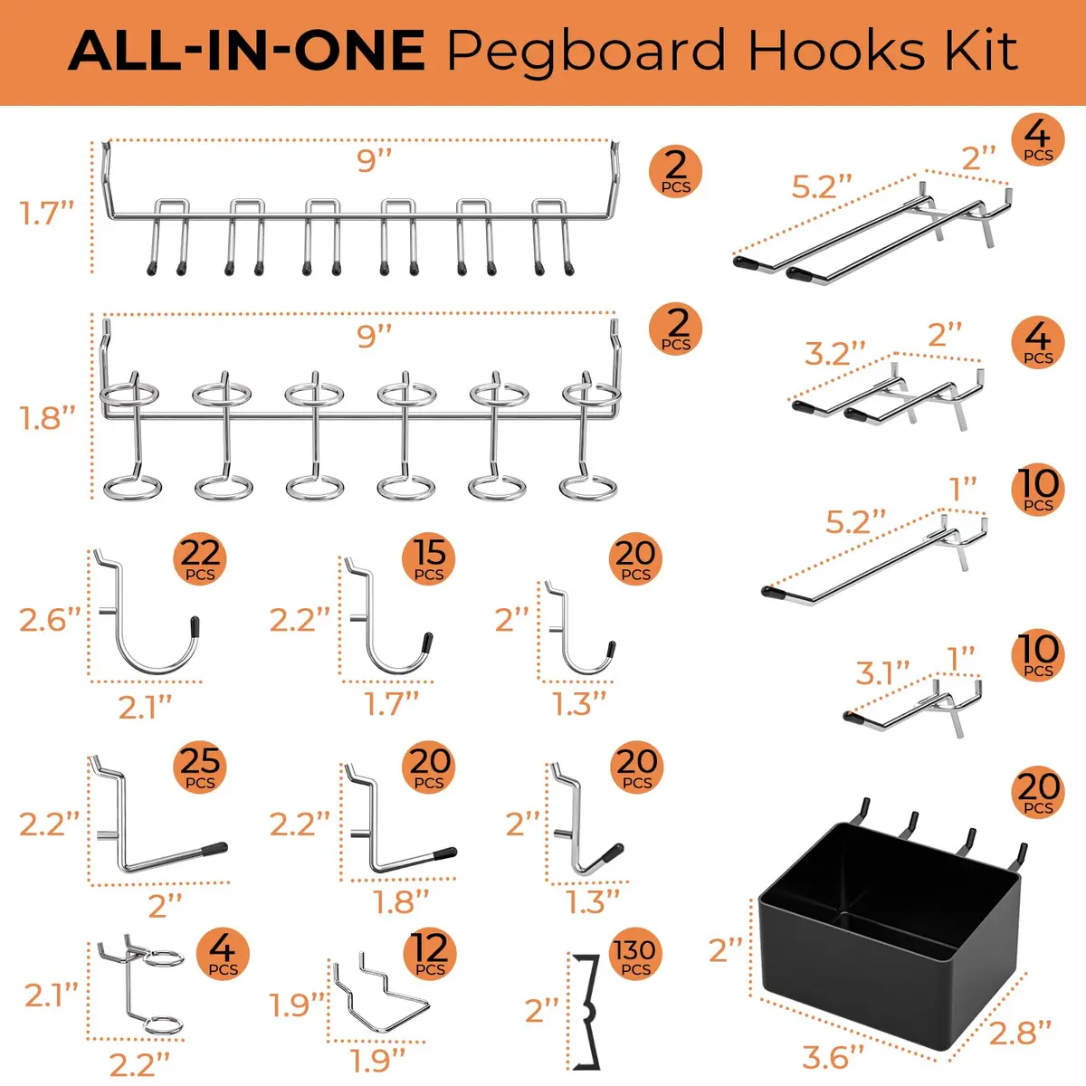 INCLY 320PCS Pegboard Accessories Organizer Kit with Peg Board Hooks & Bins, 2.52 kg (5.56 lb) | Garage & Workshop Storage Solution - view 4