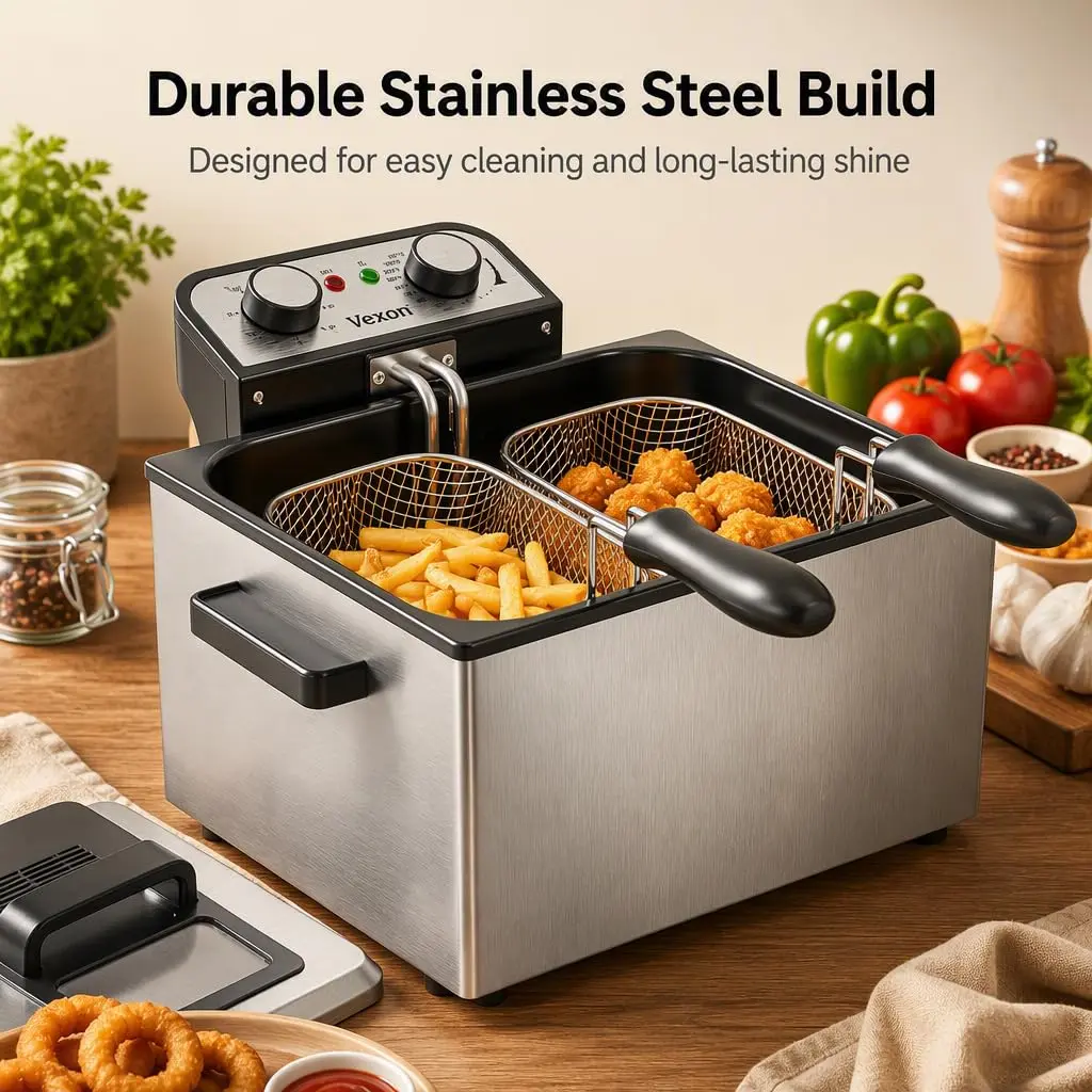 Vexon Electric Deep Fryer 5L | 1800W Stainless Steel Countertop Fryer with Removable Basket & Adjustable Temp - view 4