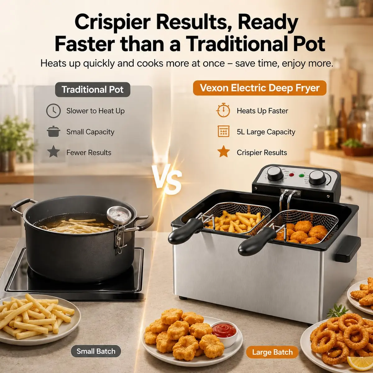 Vexon Electric Deep Fryer 5L | 1800W Stainless Steel Countertop Fryer with Removable Basket & Adjustable Temp - view 5