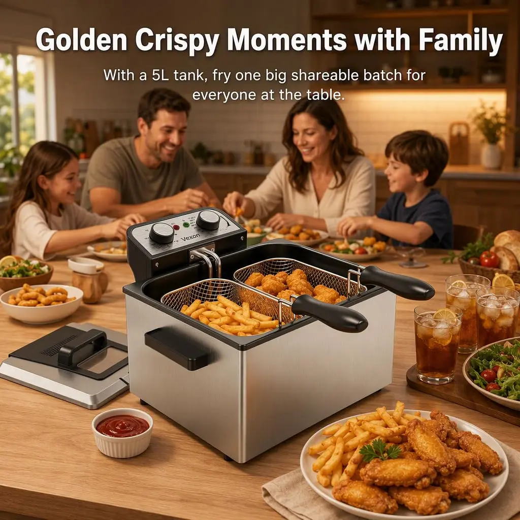 Vexon Electric Deep Fryer 5L | 1800W Stainless Steel Countertop Fryer with Removable Basket & Adjustable Temp - view 6