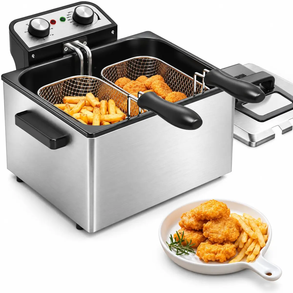 Vexon Electric Deep Fryer 5L | 1800W Stainless Steel Countertop Fryer with Removable Basket & Adjustable Temp - main product image