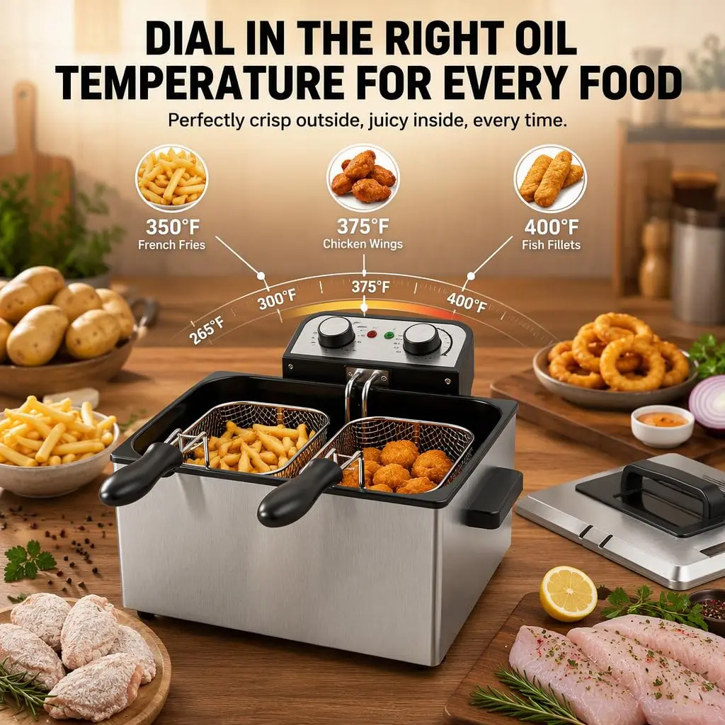 Vexon Electric Deep Fryer 5L | 1800W Stainless Steel Countertop Fryer with Removable Basket & Adjustable Temp - view 3
