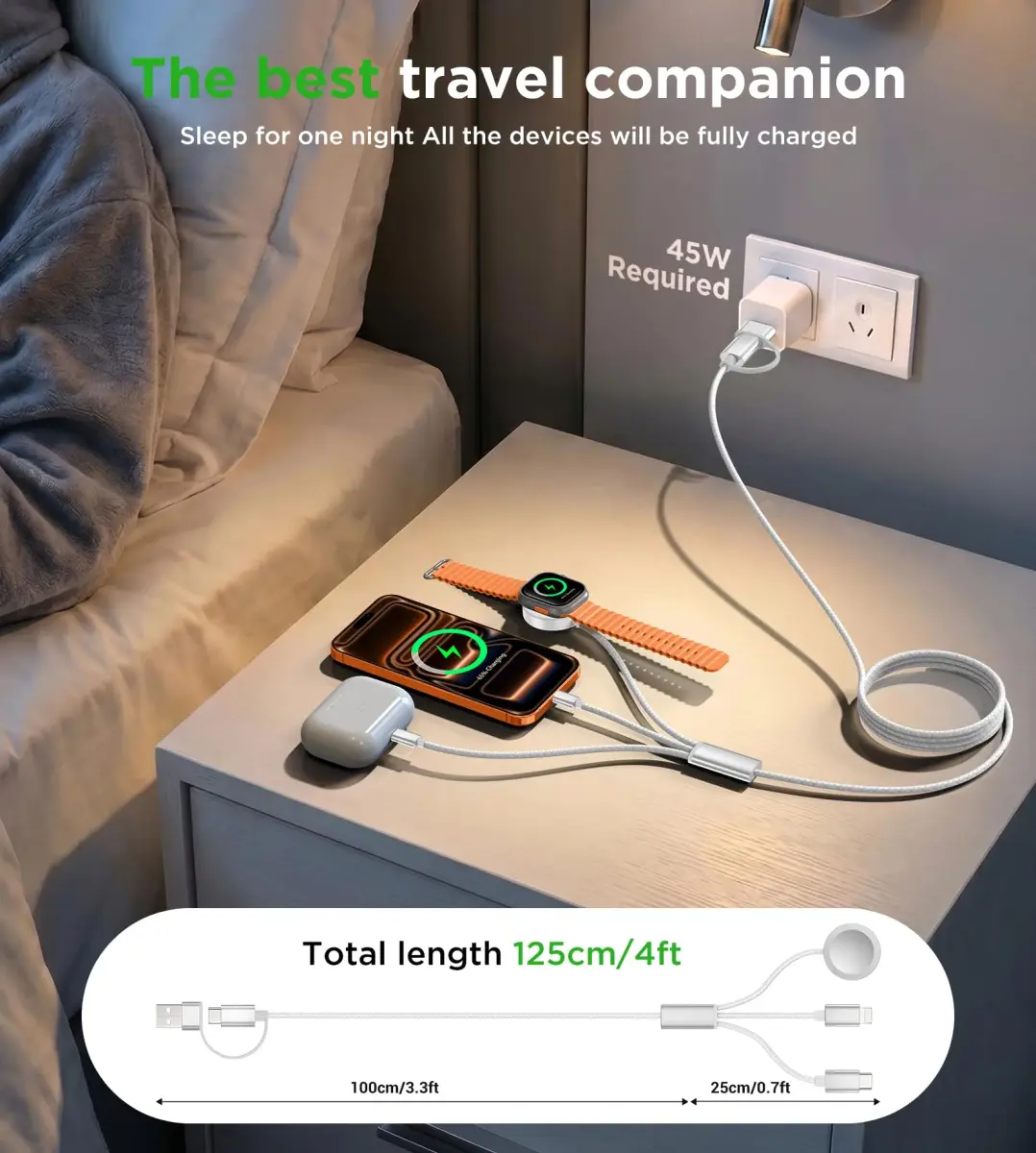 xiwxi 3-in-2 Multi-Charging Cable 1.2m (USB-C/Lightning/Magnetic Watch) | Charge iPhone, Watch, Camera Simultaneously - view 4