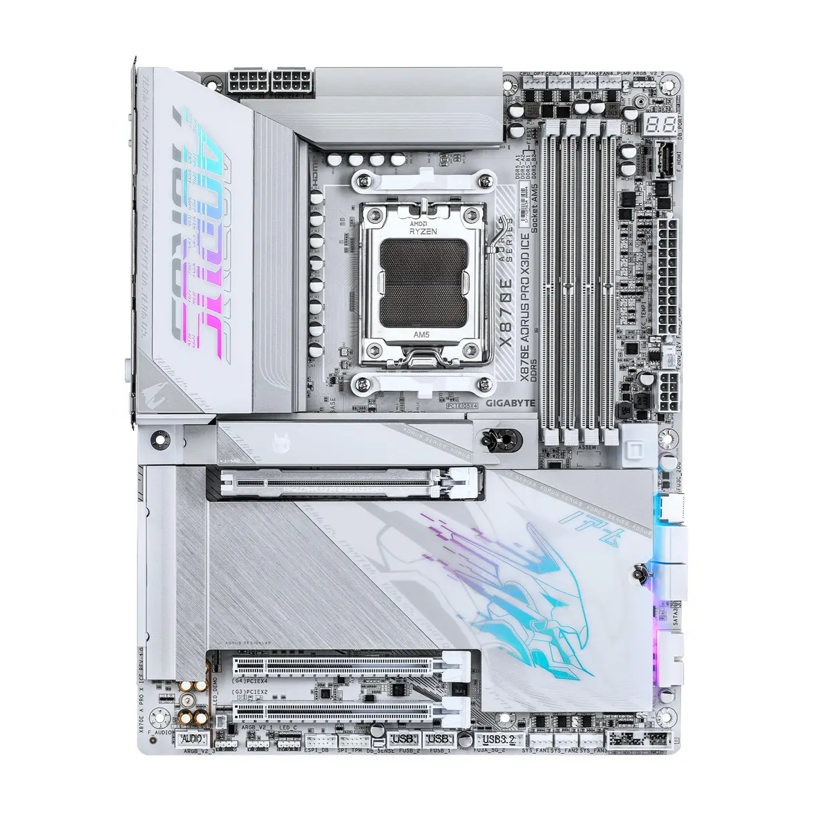 GIGABYTE X870E AORUS PRO X3D ICE AMD AM5 Motherboard DDR5 18+2+2 Power Phase - view 2