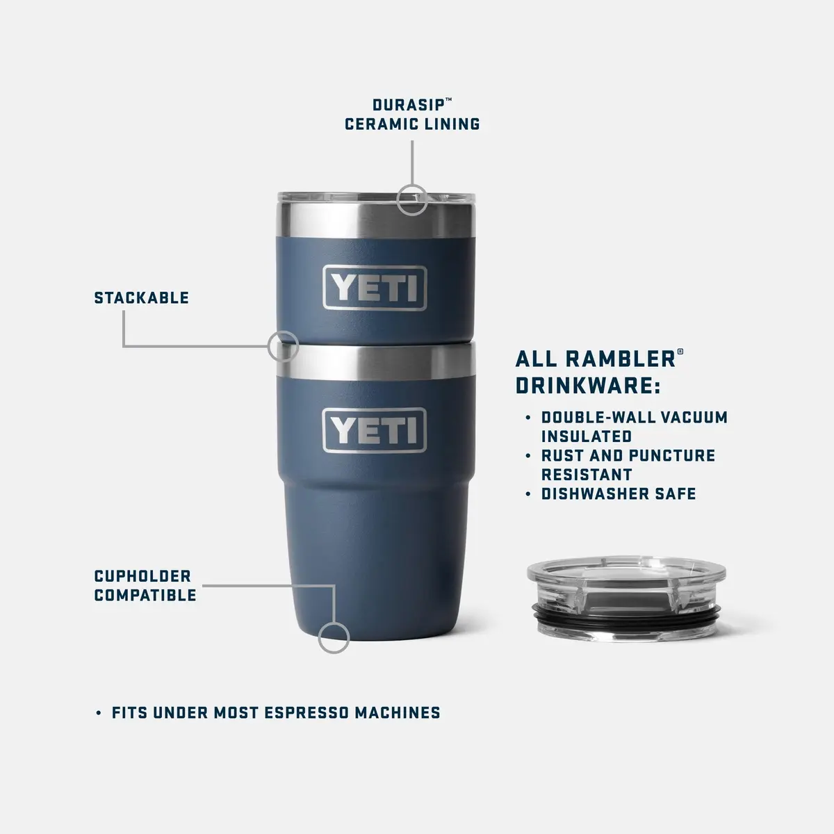YETI Rambler 8 oz Insulated Coffee Mug with Lid | DuraSip Ceramic Lining, Barista-Friendly Design - view 2