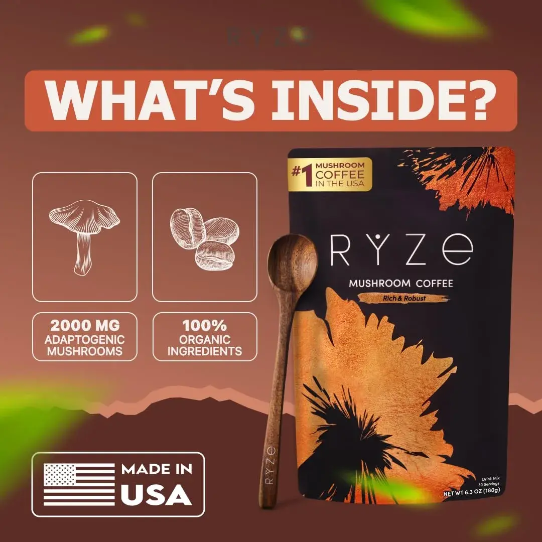 RYZE Organic Mushroom Coffee Dark Roast 179g (6.3 Oz) | Adaptogenic Blend for Energy & Focus - view 4