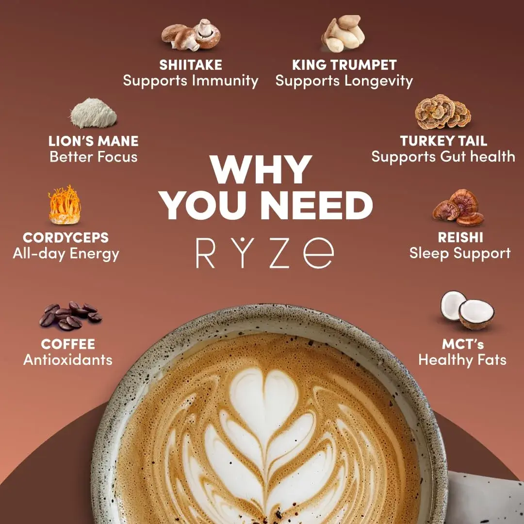 RYZE Organic Mushroom Coffee Dark Roast 179g (6.3 Oz) | Adaptogenic Blend for Energy & Focus - view 3