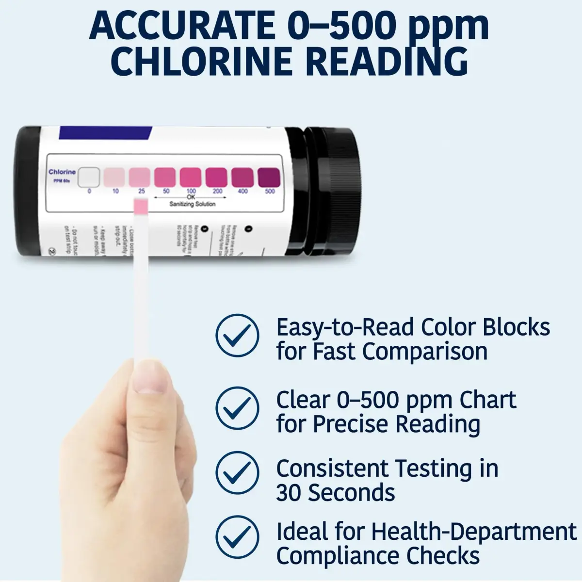 TOP LINE TEST STRIPS 200 Chlorine Test Strips for Food Service 0-500 ppm (Pack of 2) - view 3