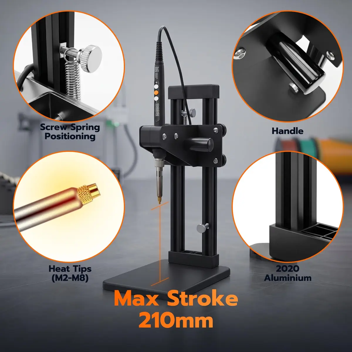 3DZWMAN Vertical Heat Set Insert Tool Press with 380PCS M2-M8 Brass Metric Knurled Inserts & 60W Soldering Iron | 210mm Insertion Height - view 2
