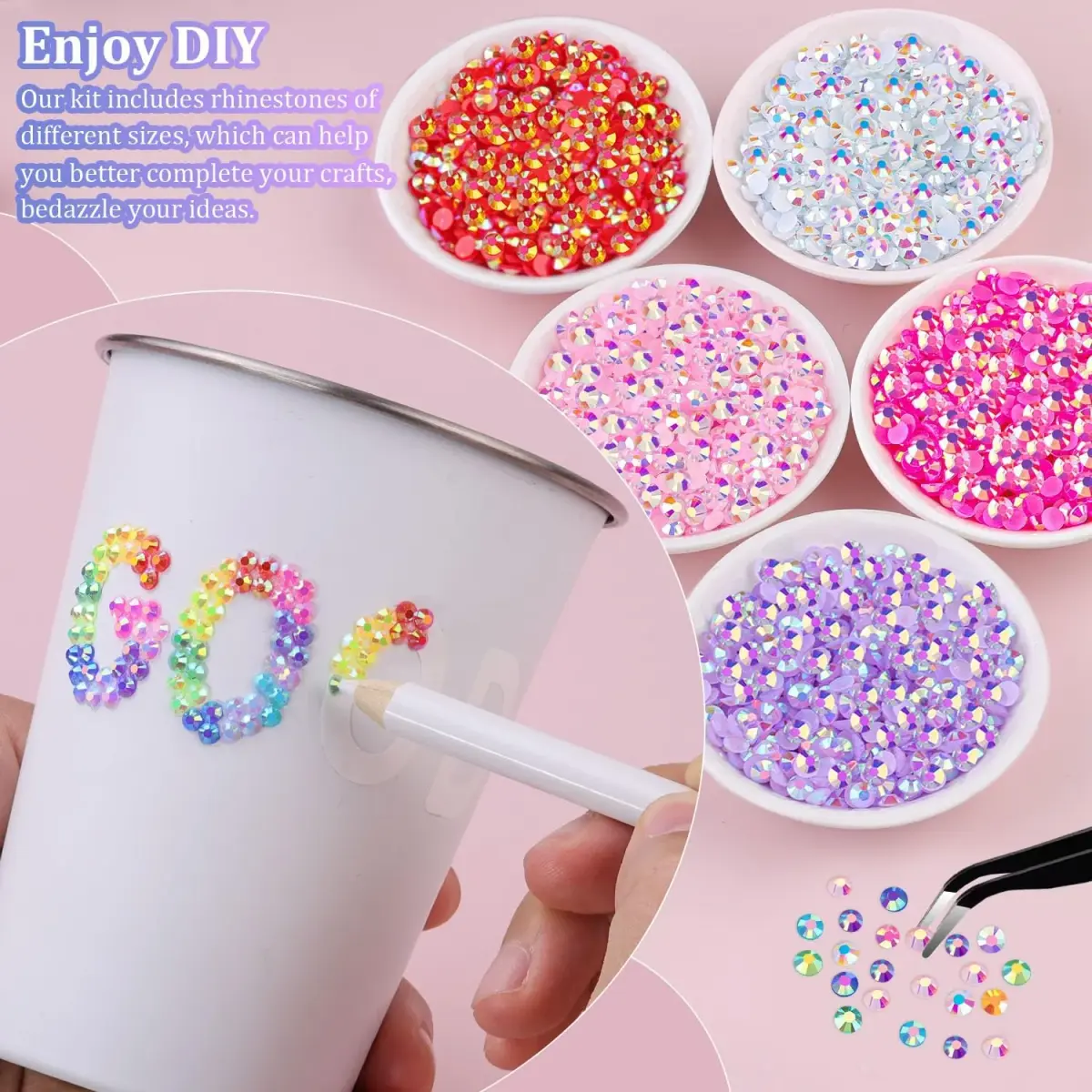 TINKRSTUFF Jelly Rhinestones for Bedazzling 38500Pcs 3mm & 5mm Multicolor Resin Gems | Sparkle & Shine DIY Crafts - view 3