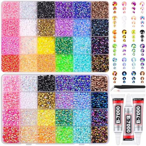TINKRSTUFF Jelly Rhinestones for Bedazzling, 40000pcs 3/4/5mm Multicolor Flatback Resin Gems with Tweezer & Pen | Crafting & Nail Art Sparkle - main product image