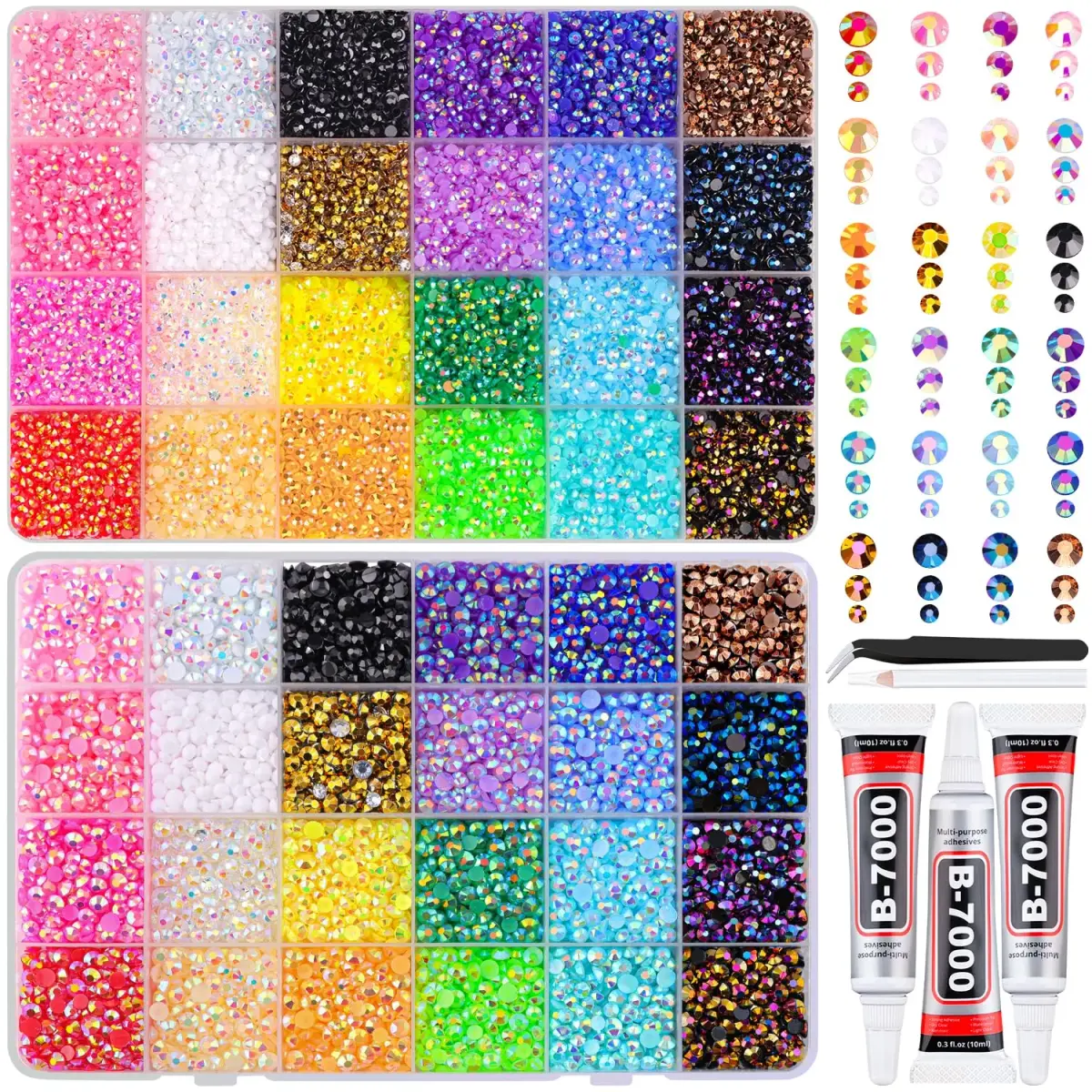 TINKRSTUFF Jelly Rhinestones for Nail Art & Crafts, 40000 Pcs 3-5mm Multicolor Resin Gems with B7000 Glue | Vibrant AB Finish - main product image