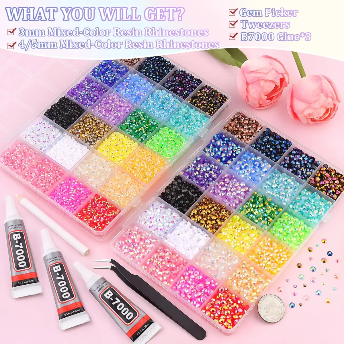 TINKRSTUFF Jelly Rhinestones for Nail Art & Crafts, 40000 Pcs 3-5mm Multicolor Resin Gems with B7000 Glue | Vibrant AB Finish - view 2