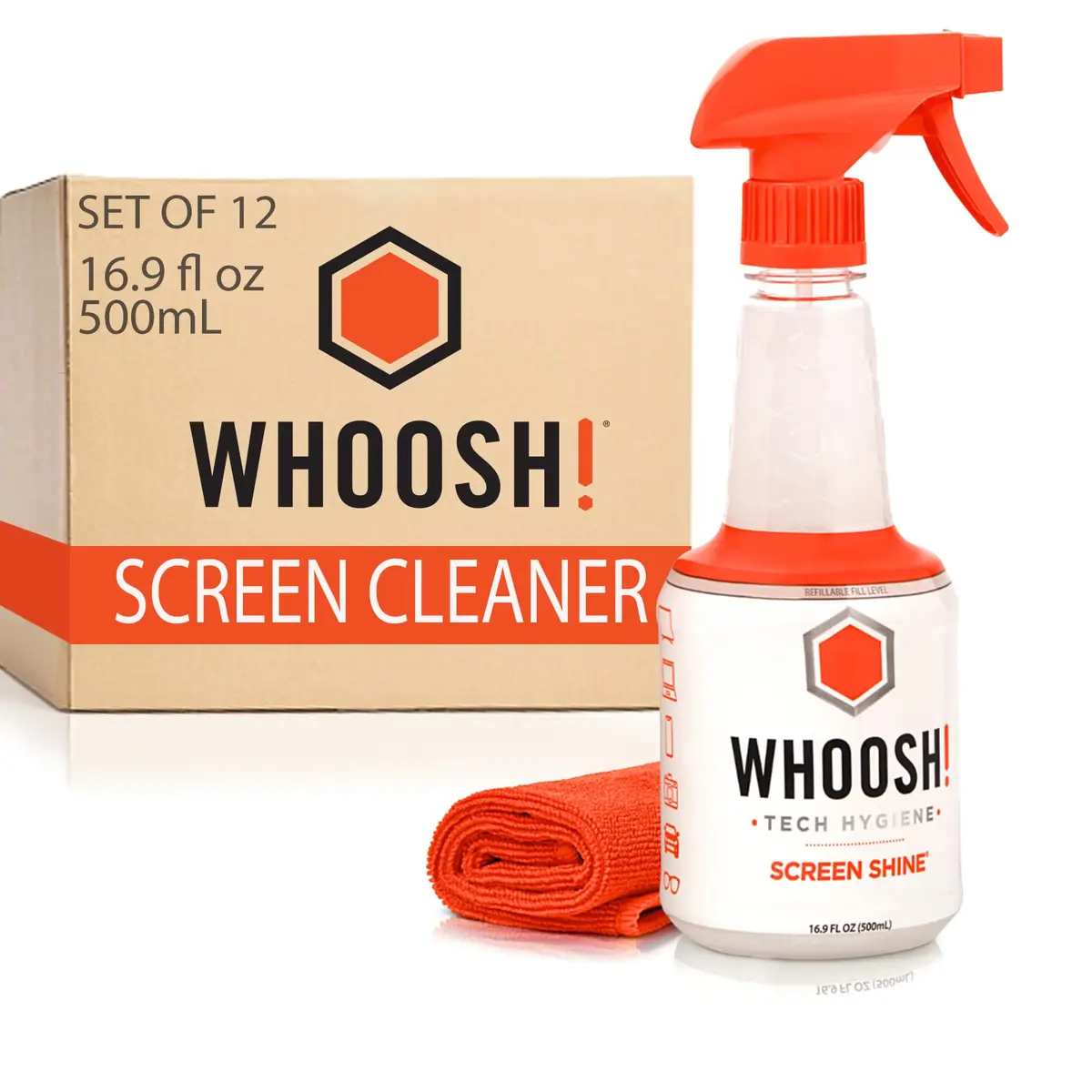 WHOOSH! Screen Shine Pro TV Screen Cleaner & Microfiber Cloth 6000ml (202.8 Fl Oz) | Streak-Free Electronics Cleaning Kit - main product image