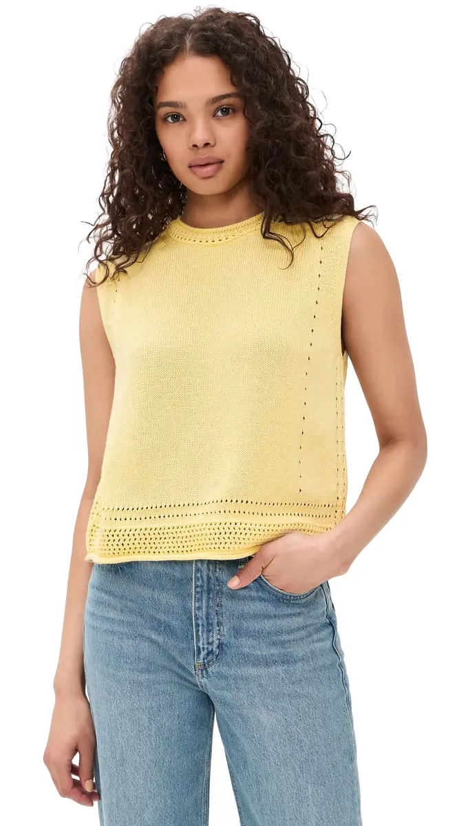 Velvet by Graham & Spencer Vanny Novelty Pima Cotton Sweater Top, Butter, Small | Lightweight, Regular Fit, Cotton - main product image