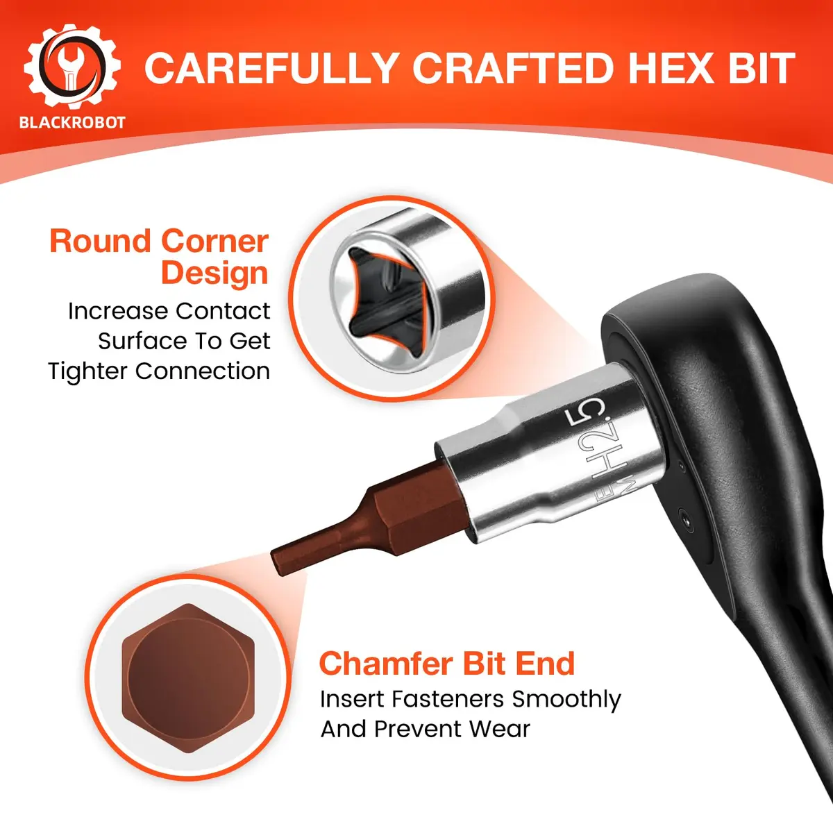 BLACKROBOT 2.5 mm Hex Bit Socket, 1/4 Inch Drive H2.5 Allen Key Socket, Metric, Full Polished, S2 Steel Head | Precision Insertion - view 4