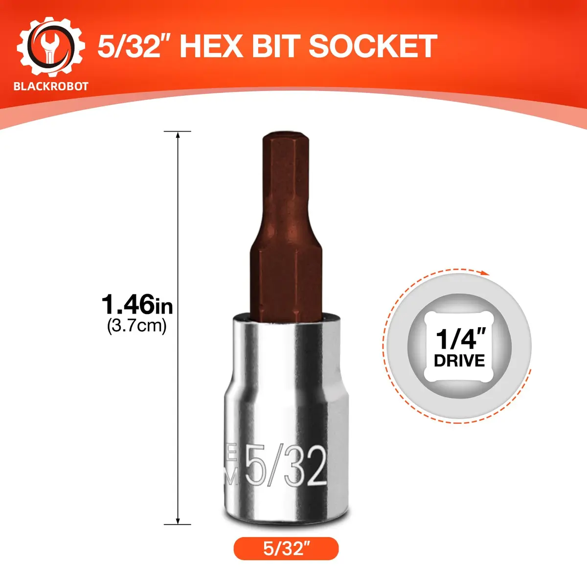 BLACKROBOT 5/32 inch Hex Bit Socket 1/4 Inch Drive SAE S2 Steel | Precision Fit for Automotive Repair - view 2