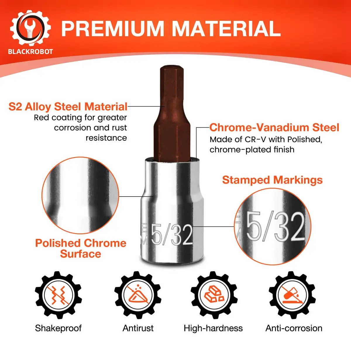 BLACKROBOT 5/32 inch Hex Bit Socket 1/4 Inch Drive SAE S2 Steel | Precision Fit for Automotive Repair - view 3