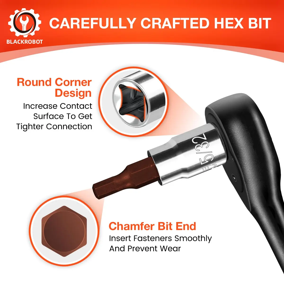 BLACKROBOT 5/32 inch Hex Bit Socket 1/4 Inch Drive SAE S2 Steel | Precision Fit for Automotive Repair - view 4