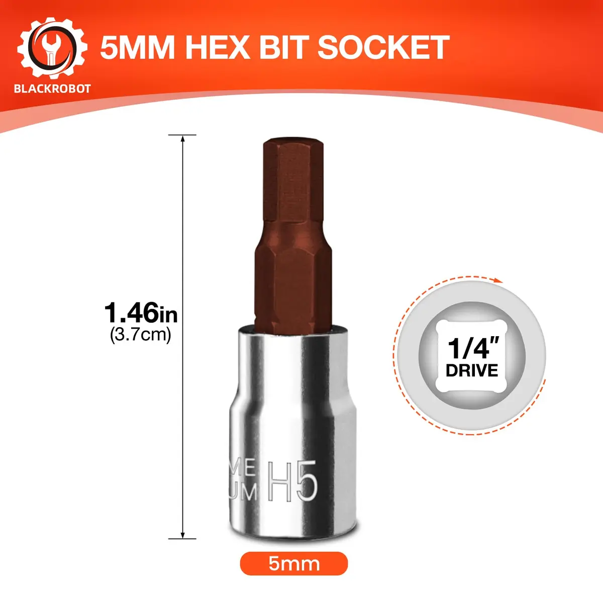 BLACKROBOT 5 mm Hex Bit Socket, 1/4 Inch Drive H5 Allen Key Socket, S2 Steel Head | Precision Fit for Motorcycles & Cars - view 2