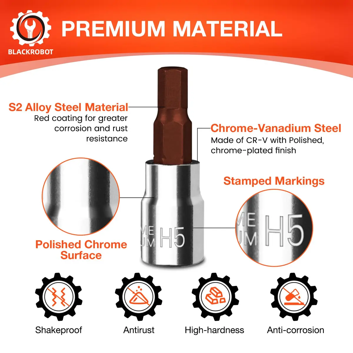 BLACKROBOT 5 mm Hex Bit Socket, 1/4 Inch Drive H5 Allen Key Socket, S2 Steel Head | Precision Fit for Motorcycles & Cars - view 3