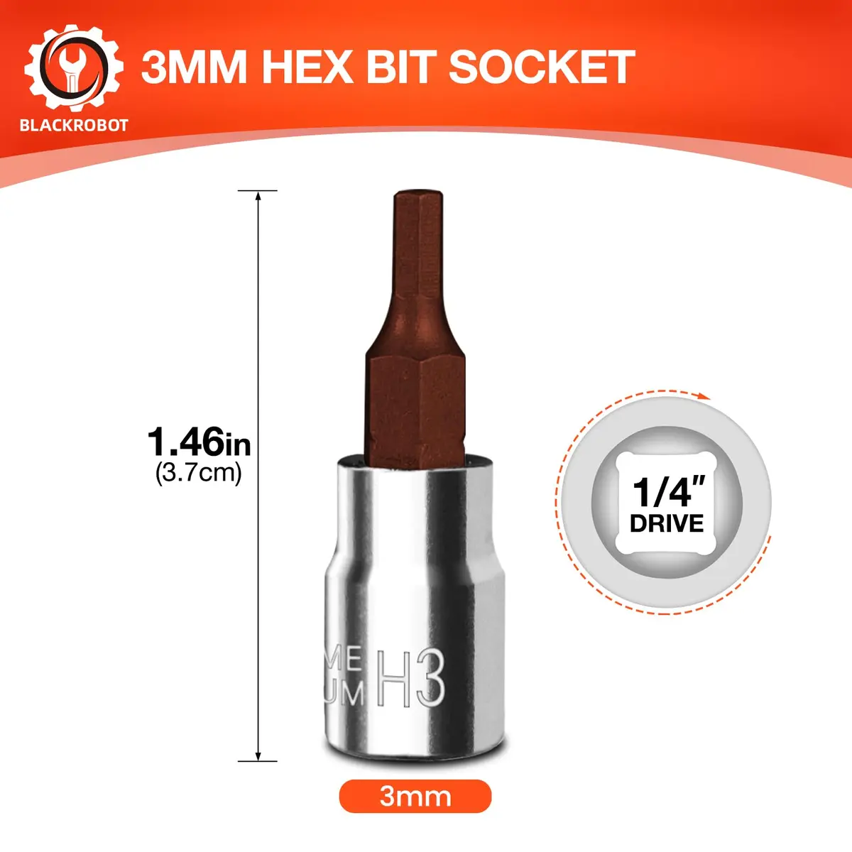 BLACKROBOT 3 mm Hex Bit Socket, 1/4 Inch Drive H3 Allen Key Socket, S2 Steel Head | Metric Precision Fit - view 2