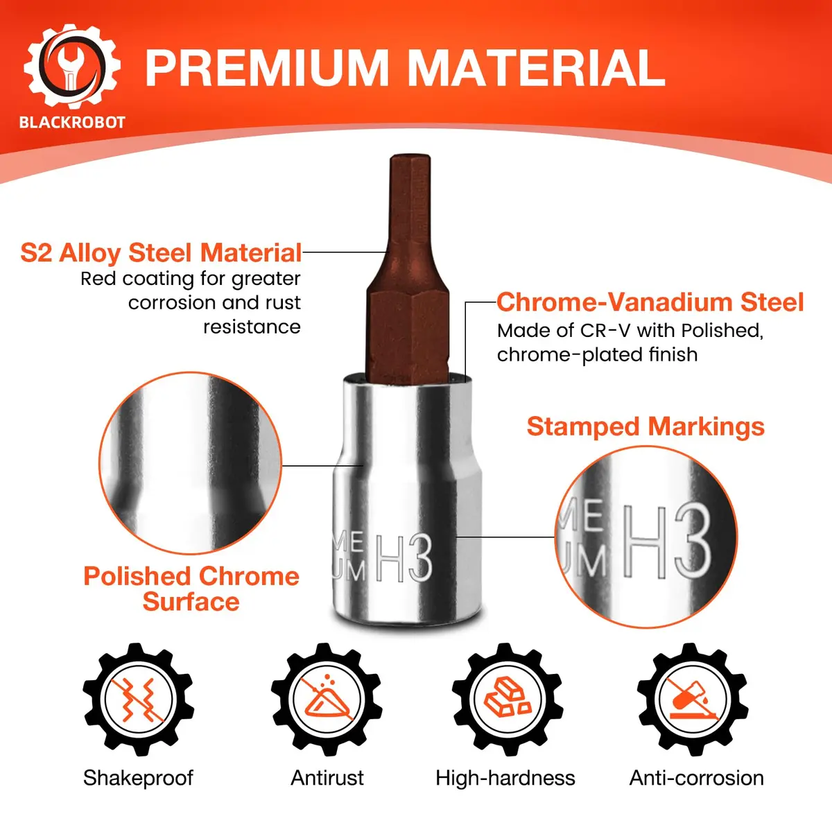 BLACKROBOT 3 mm Hex Bit Socket, 1/4 Inch Drive H3 Allen Key Socket, S2 Steel Head | Metric Precision Fit - view 3