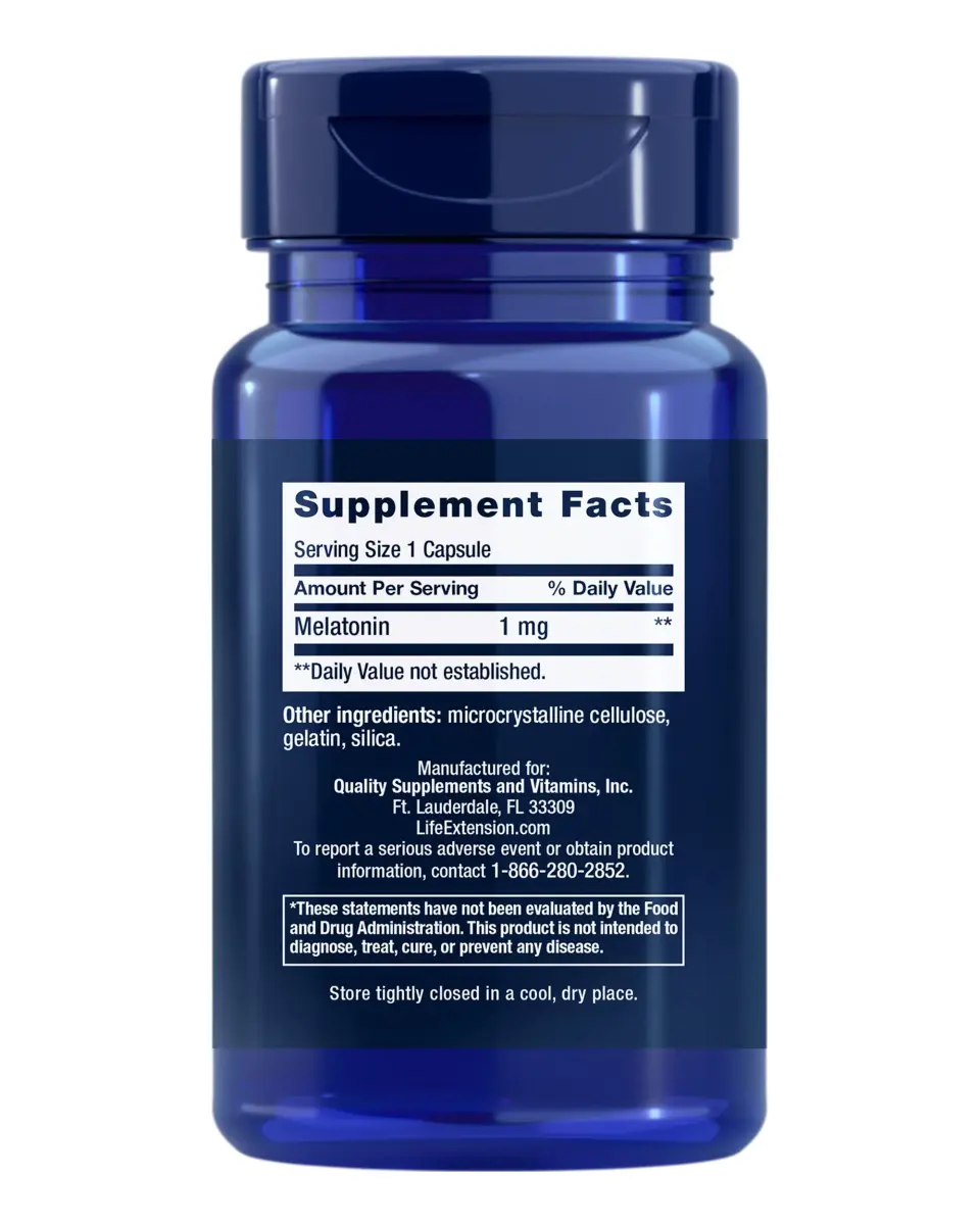 Life Extension Melatonin 1 mg Capsules | Restful Night Sleep Support - view 2