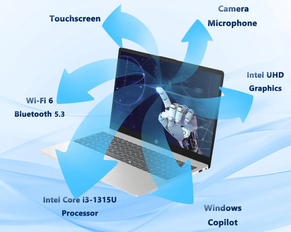 HP 15.6" Touchscreen Laptop for Students, Intel Core i3, 16GB RAM | 512GB SSD, Lightweight, Long Battery Life - view 3