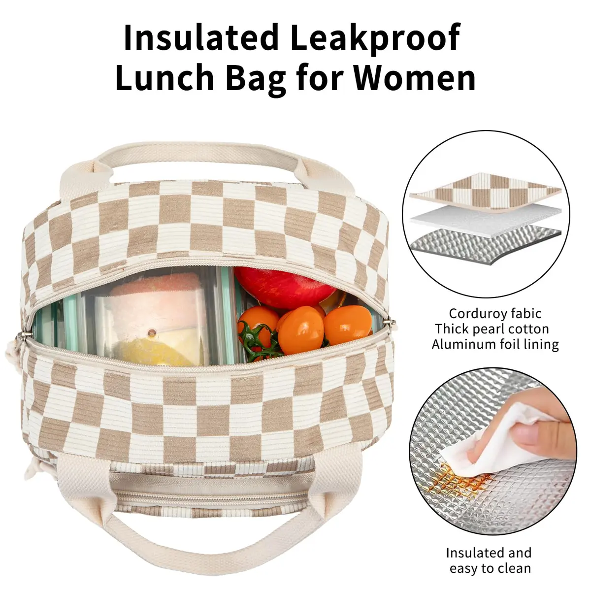 OYLOLA Lunch Bag Women Insulated Small Cooler for Work & Travel | Leakproof Corduroy - view 5