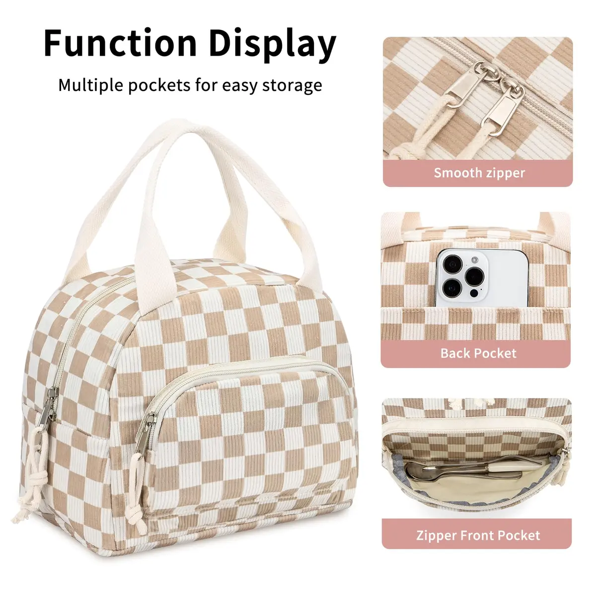 OYLOLA Lunch Bag Women Insulated Small Cooler for Work & Travel | Leakproof Corduroy - view 6