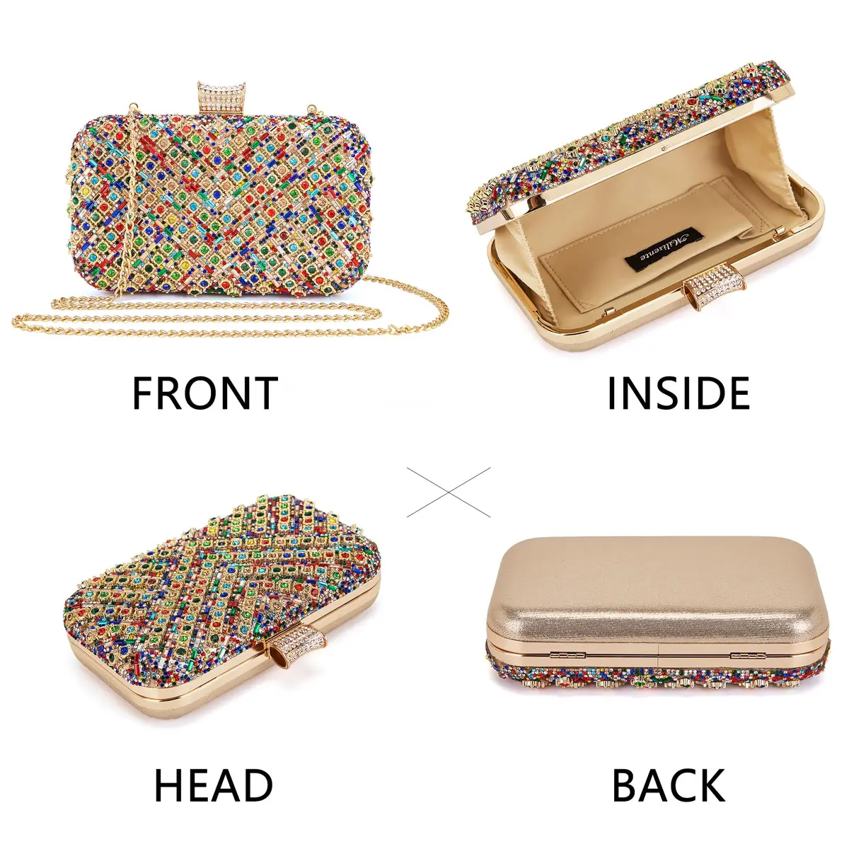Milisente Clutch Purses for Women Crystal Gemstone Evening Bag Wedding Prom | Glamorous, Compact, Detachable Chain - view 6