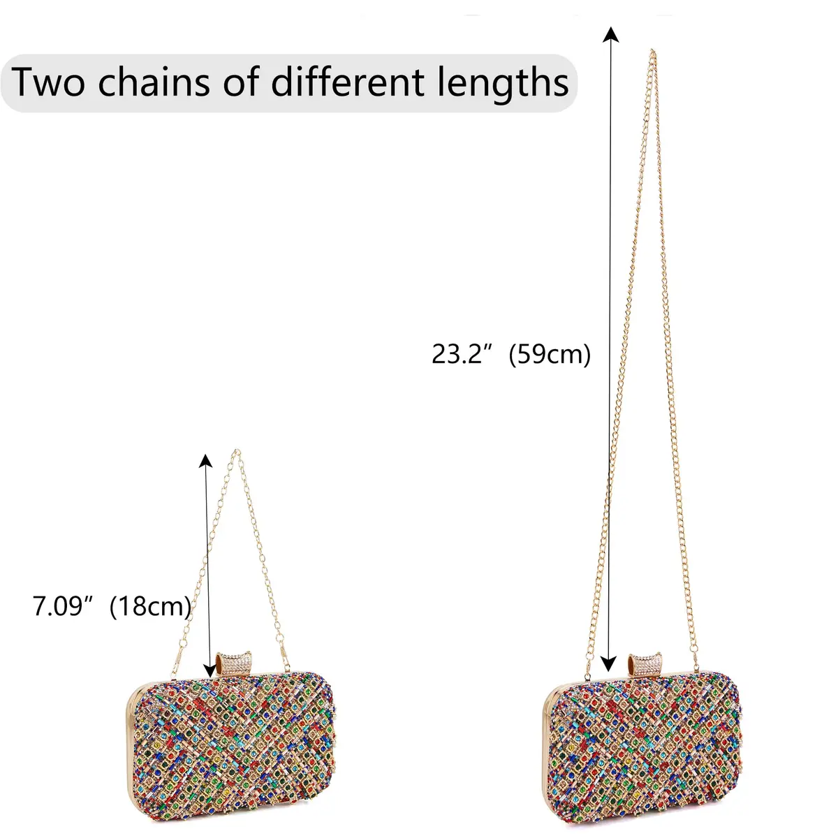Milisente Clutch Purses for Women Crystal Gemstone Evening Bag Wedding Prom | Glamorous, Compact, Detachable Chain - view 7