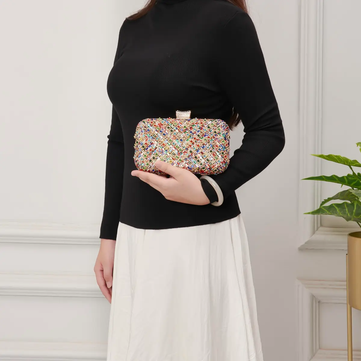 Milisente Clutch Purses for Women Crystal Gemstone Evening Bag Wedding Prom | Glamorous, Compact, Detachable Chain - view 2